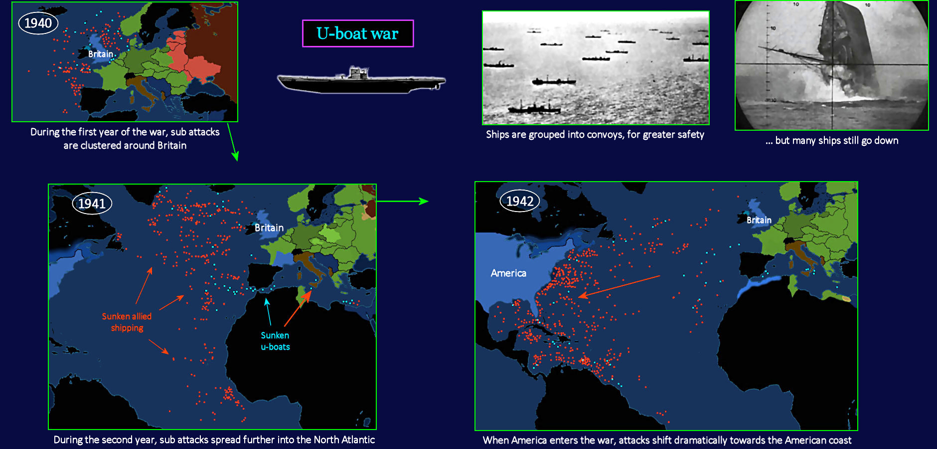 U-boat war comes to America, 1942 map